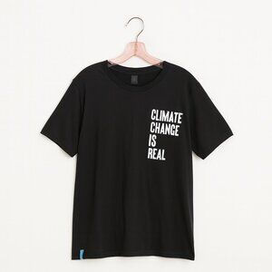 ETHICA | Black Cotton Crewneck “Climate Change is Real” Tee - Men’s Large
